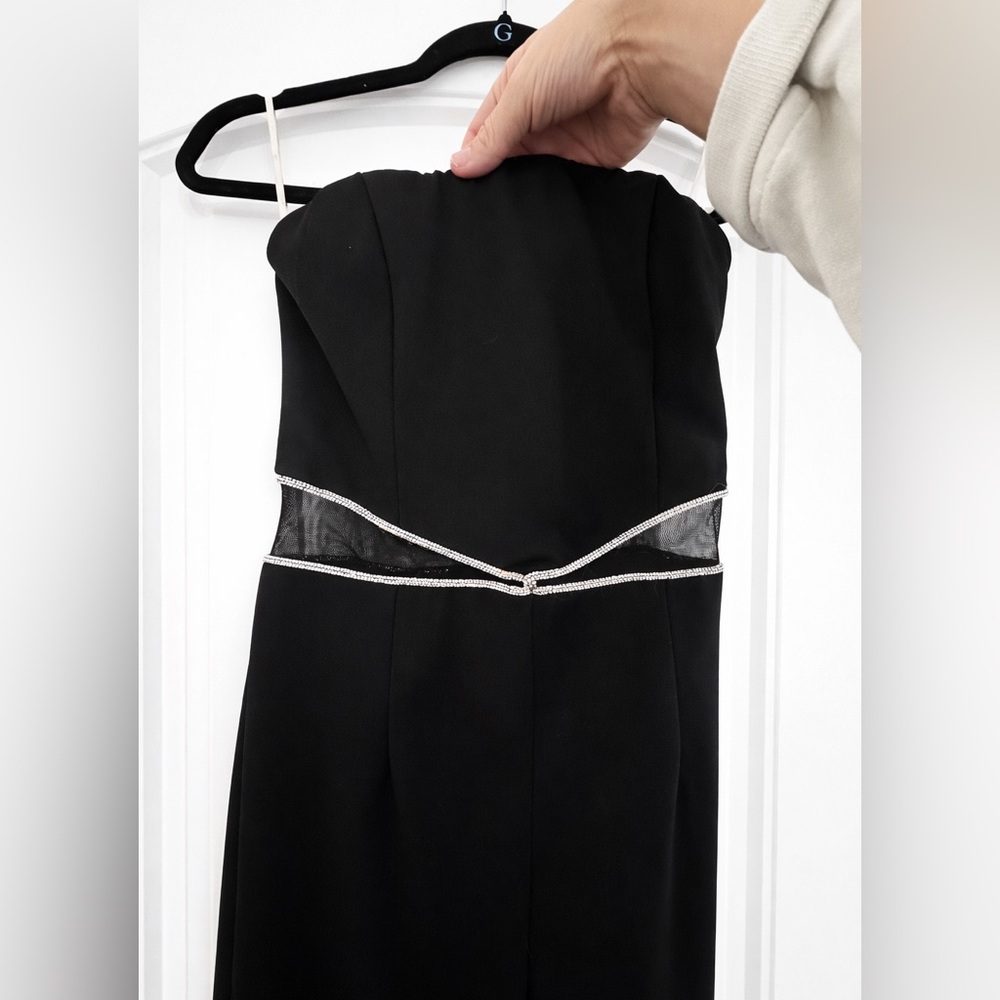 Lulu's Black strapless jumpsuit with Silver Detailing